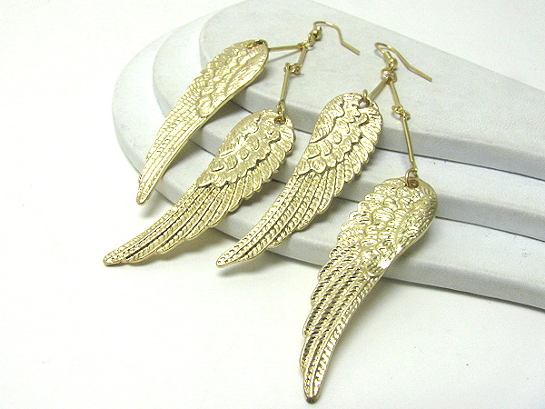 Metal filigree double angel wing earrings