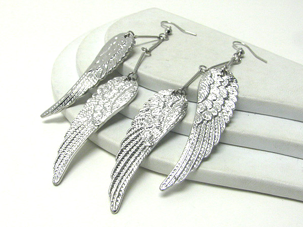 Metal filigree double angel wing earrings