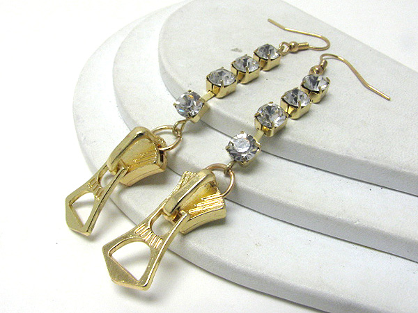 Crystal lined and zipper drop earrings