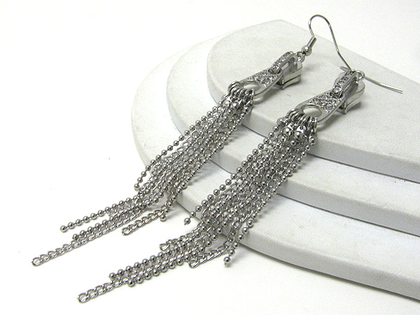 Crystal deco zipper and multi chain drop earrings