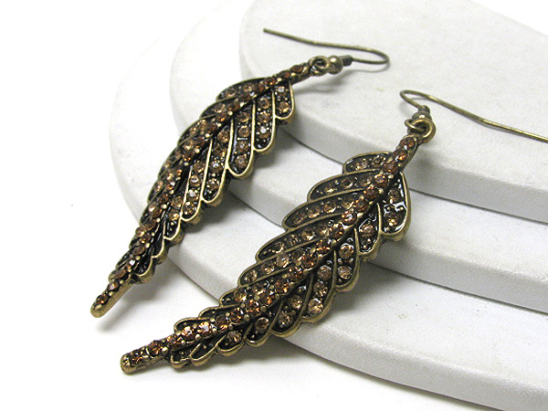 Crystal stud metal feather earrings