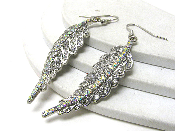 Crystal stud metal feather earrings