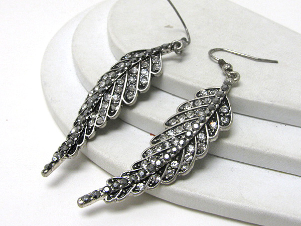 Crystal stud metal feather earrings