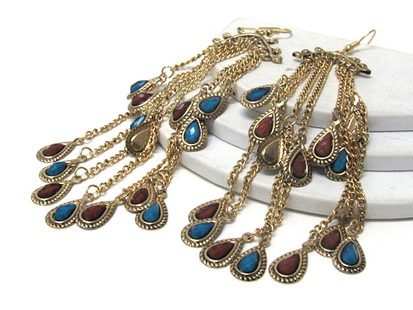 Retro vintage multi acrylic stone and chain drop earrings