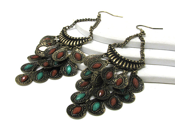 Retro vintage multi acrylic stone link and drop earrings