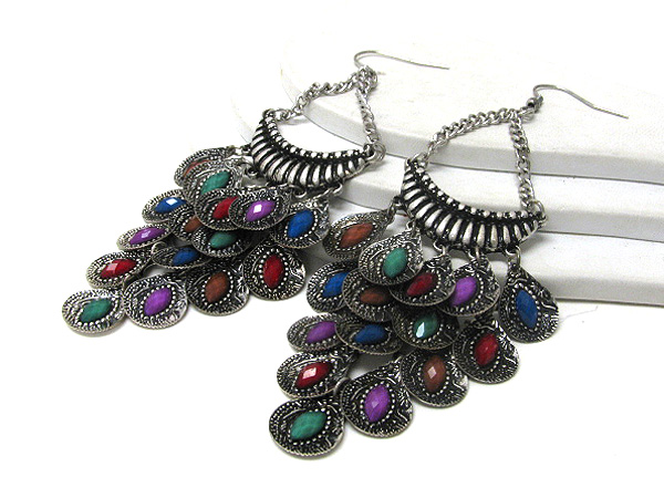 Retro vintage multi acrylic stone link and drop earrings