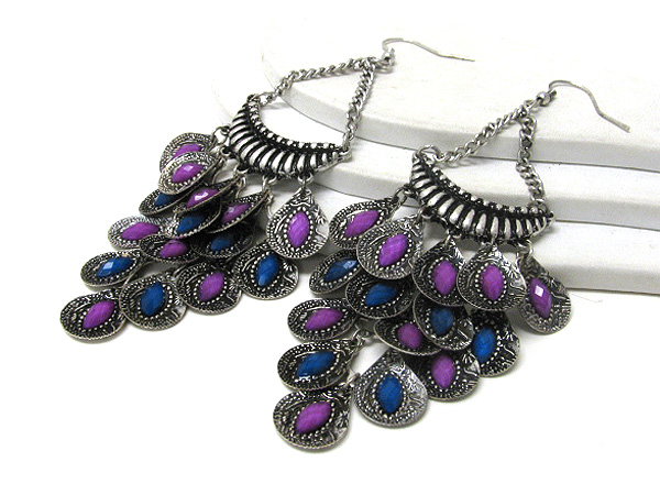 Retro vintage multi acrylic stone link and drop earrings