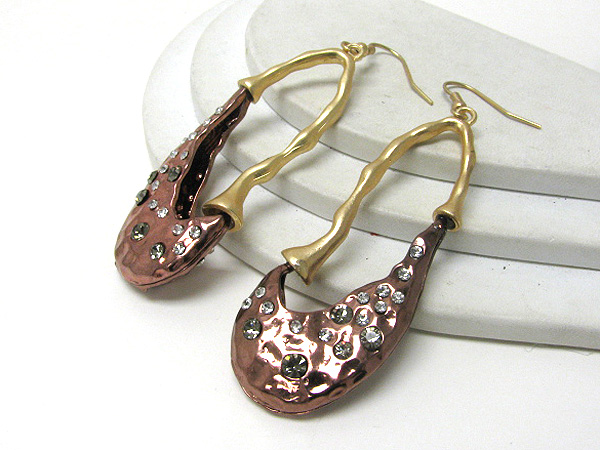 Crystal deco hammered artistic earrings