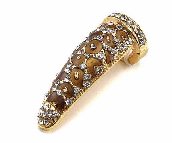 Animal pattern crystal and enamel metal nail ring - stretchable