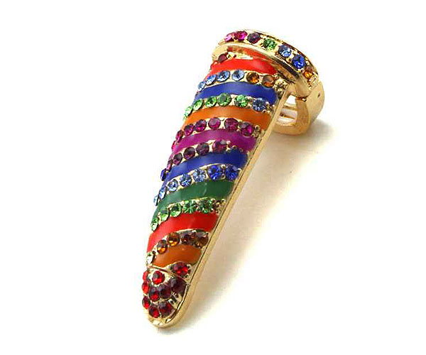 Animal pattern crystal and enamel metal nail ring - stretchable