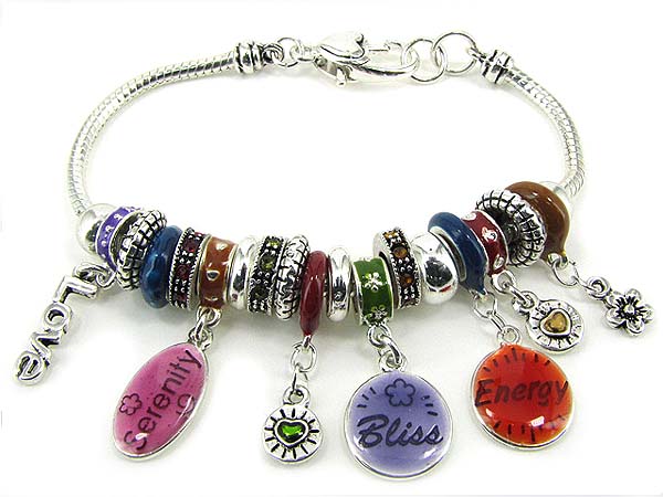 Love theme multi casting and epoxy deco ring link pandora style bracelet