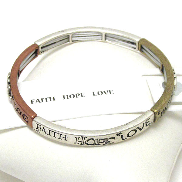 Faith hope love message stretch bracelet - bookmark included