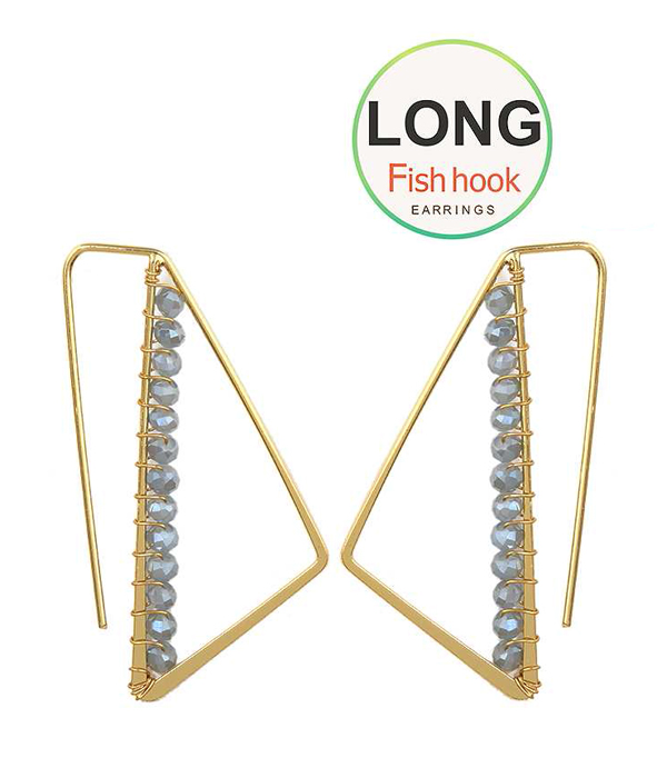 Glass bead geometric long fish hook triangle earring