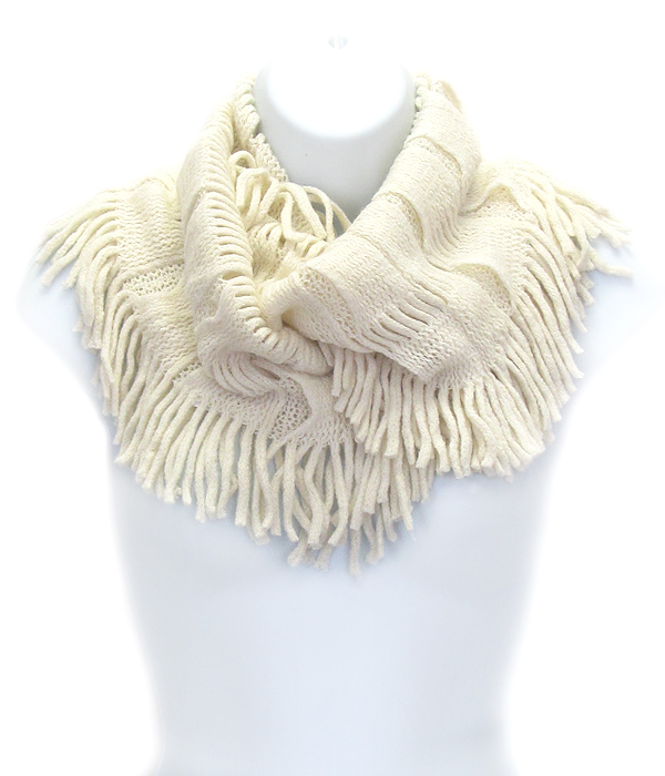 Fringe trim knit infinity scarf