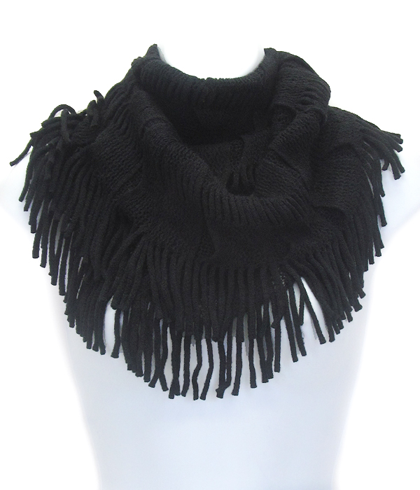 Fringe trim knit infinity scarf