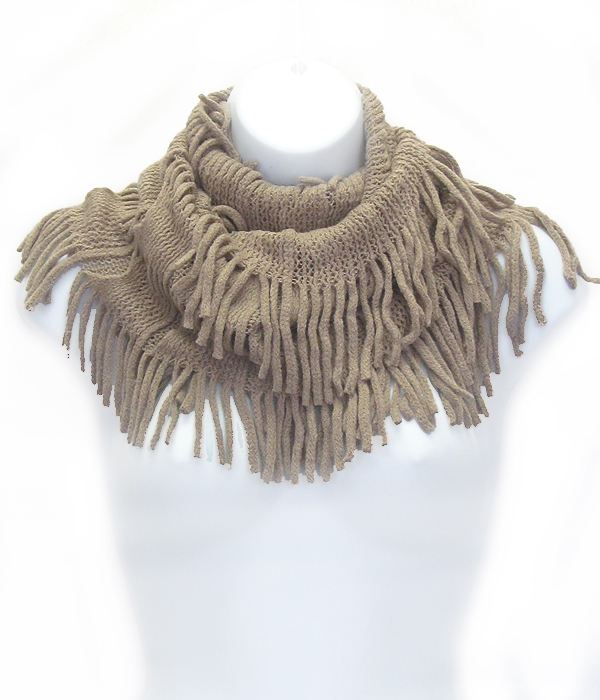 Fringe trim knit infinity scarf