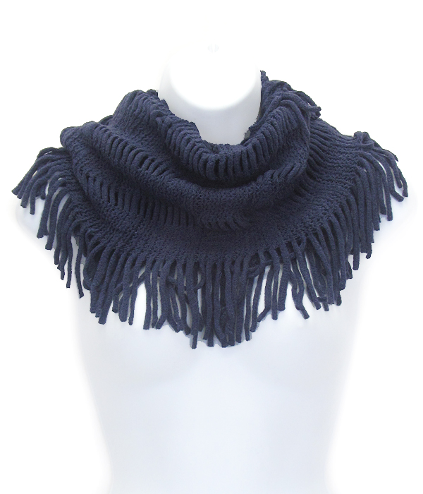 Fringe trim knit infinity scarf