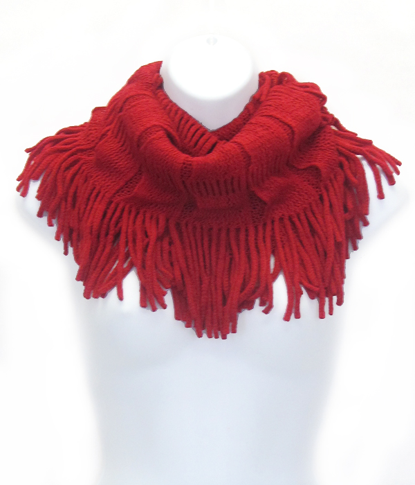 Fringe trim knit infinity scarf