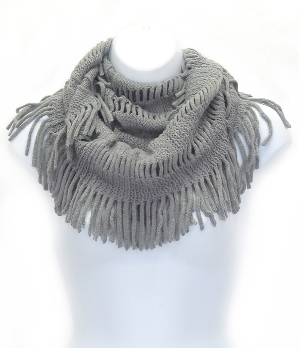 Fringe trim knit infinity scarf