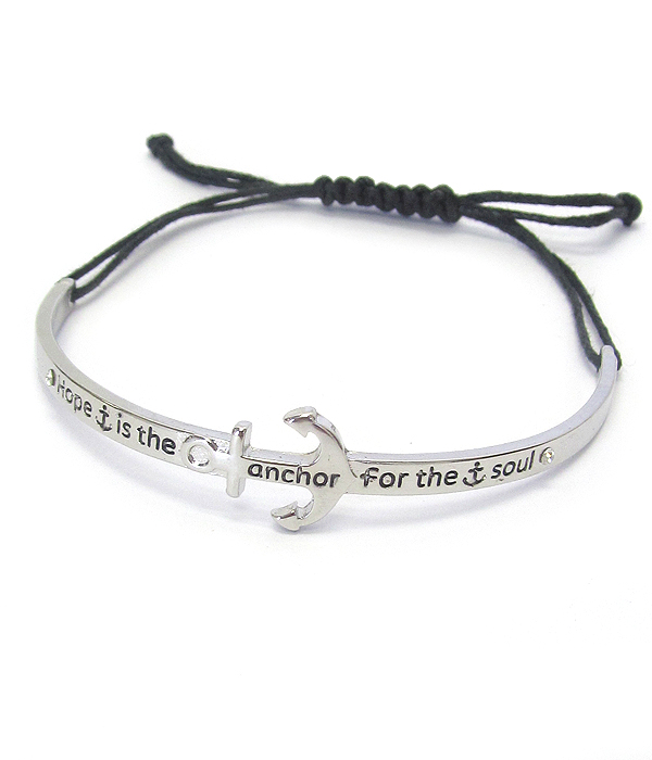 Inspiration message anchor pull tie bracelet