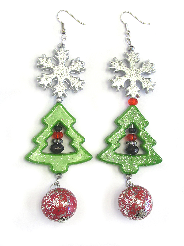 Snowflake and tree earring