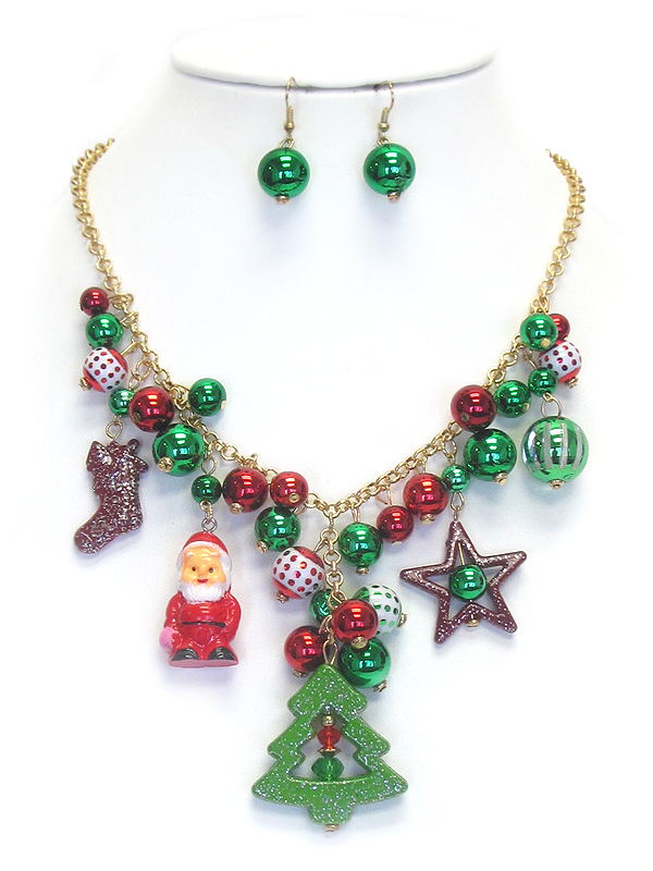 Christmas theme multi charm dangle necklace set