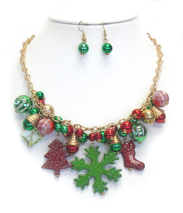 Christmas theme multi charm dangle necklace set