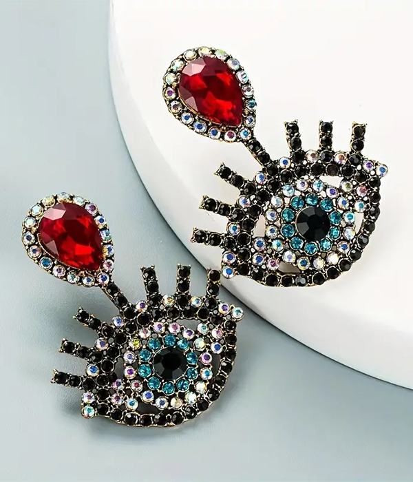 Crystal evil eye earring