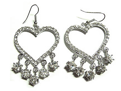 Made in korea whitegold plating crystal heart and drop earring