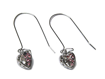 Made in korea whitegold plating crystal heart drop earring