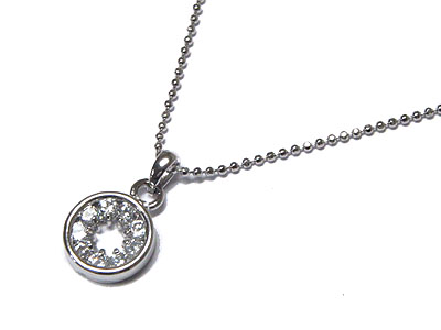 Made in korea whitegold plating small crystal round pendant necklace