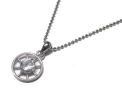 Made in korea whitegold plating small crystal wheel pendant necklace