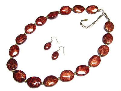 Patina beads and metal necklace and earring set