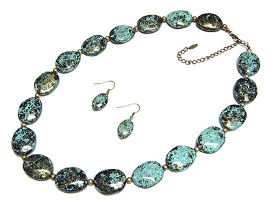 Patina beads and metal necklace and earring set