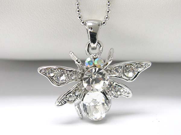 Made in korea whitegold plating crystal bee pendant necklace