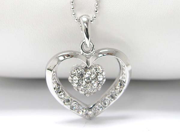 Made in korea whitegold plating crystal dangle heart pendant necklace