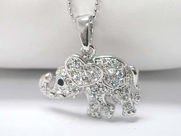 Made in korea whitegold plating crystal stud elephant pendant necklace