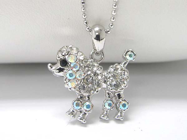 Made in korea whitegold plating crystal stud poodle pendant necklace