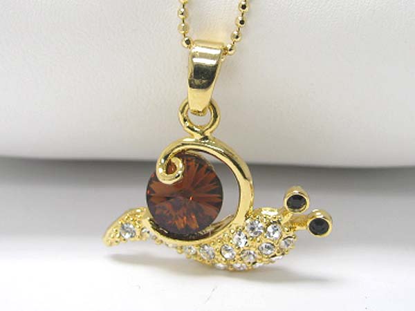 Gold plating crystal deco snail pendant necklace