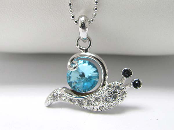 Made in korea whitegold plating crystal deco snail pendant necklace