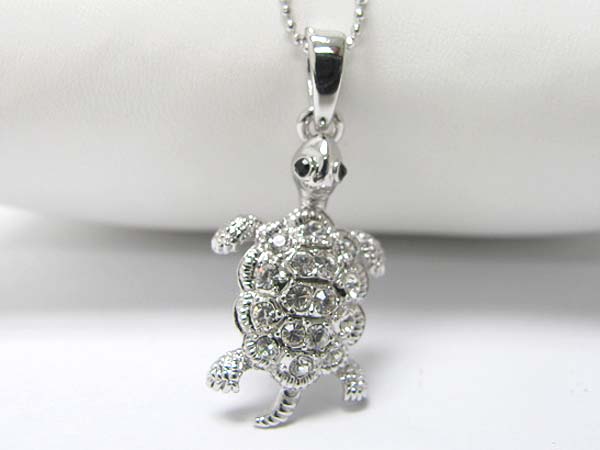 Made in korea whitegold plating crystal stud turtle pendant necklace