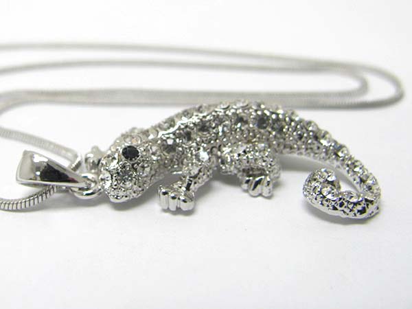 Made in korea whitegold plating crystal stud cameleon pendant necklace