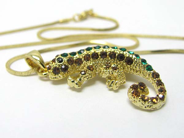 Gold plating crystal stud cameleon pendant necklace