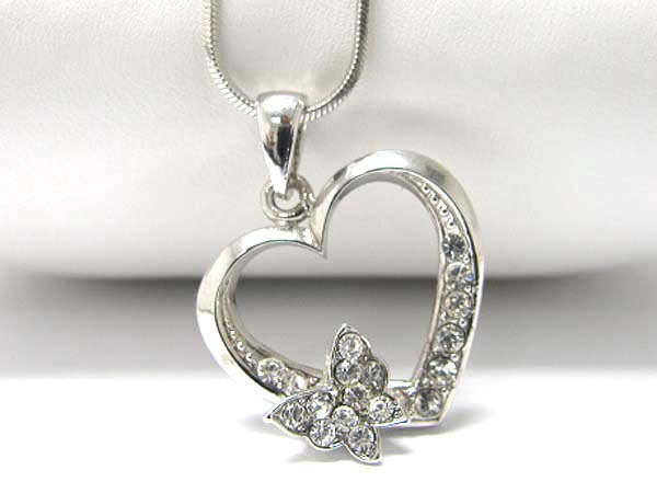 Made in korea whitegold plating crystal stud heart pendant necklace