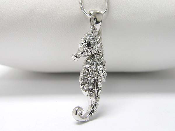 Made in korea whitegold plating crystal stud sae horse pendant necklace