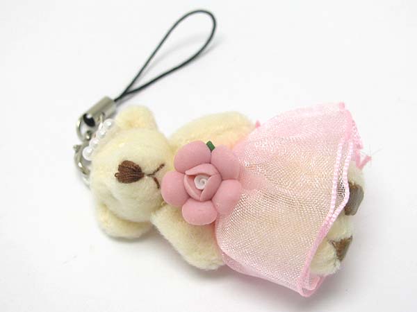 Stuffed bear cell phone dangle