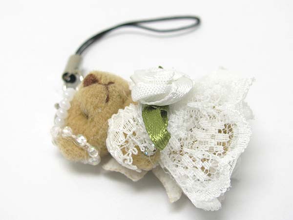 Stuffed bear cell phone dangle