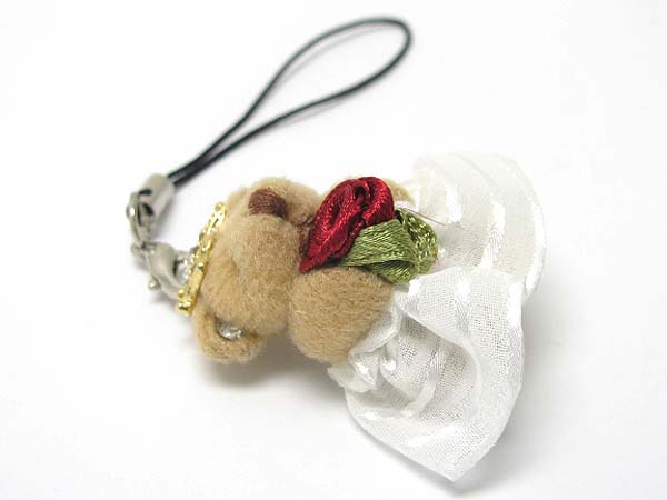 Stuffed bear cell phone dangle