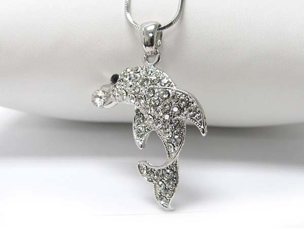 Made in korea whitegold plating crystal stud dolphin pendant necklace