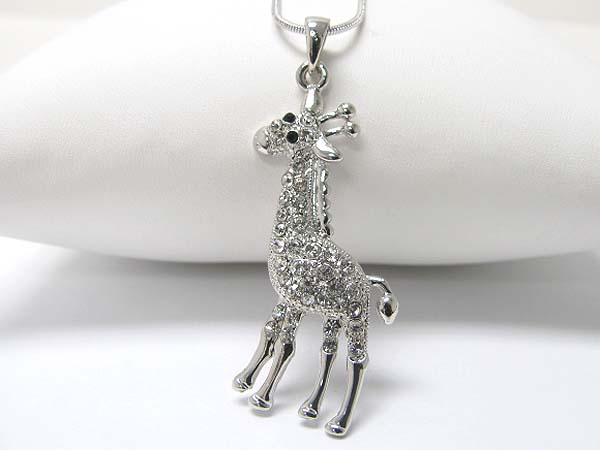 Made in korea whitegold plating crystal stud giraffe pendant necklace